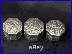 Argent Massif Chine Boite Chinese Export Silver 3 Box Dragon Pilullier