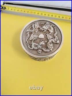 Argent Massif Chine Boite Dragon Chinese Export Silver Box With Dragon