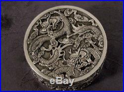 Argent Massif Chine Chinese Export Silver Box Dragon 100 G