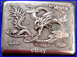 Argent Massif Chinese Export Silver Box Dragon Etui A Cigarettes Dragon Chine