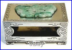 Art Deco Edward Farmer Silver Matchbox Antique Chinese Carved Jade 1920s