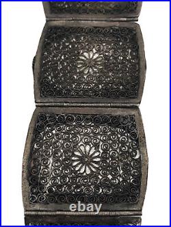 Asian Export Chinese Stacked Filigree Silver panel bracelet koi rose quartz READ