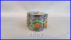 BUTTERFLY CHERRY BLOSSOMS Chinese 925 Silver Cloisonne Enamel SNUFF Pill Box