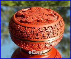 Beautiful Antique 19th Century Carved Chinese Cinnabar Lacquer Box & Cover
