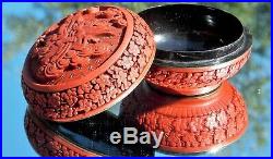 Beautiful Antique 19th Century Carved Chinese Cinnabar Lacquer Box & Cover