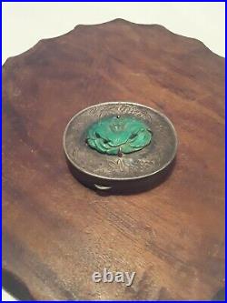 Beautiful Antique Chinese Export Silver Carved Turquoise Pill Box