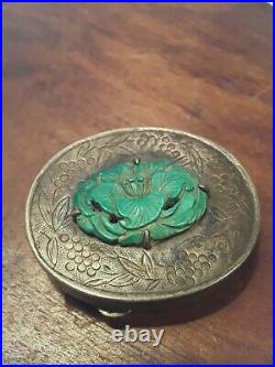 Beautiful Antique Chinese Export Silver Carved Turquoise Pill Box