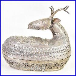 Beautiful Antique Handmade Cambodian Fine Silver Deer Betel Nut Container Pair