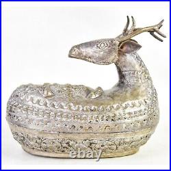 Beautiful Antique Handmade Cambodian Fine Silver Deer Betel Nut Container Pair