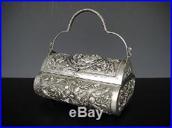 Beautiful Chinese Solid Silver Jewelry Box With Bird&Fish. 19th C. Marked
