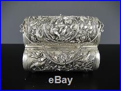 Beautiful Chinese Solid Silver Jewelry Box With Bird&Fish. 19th C. Marked