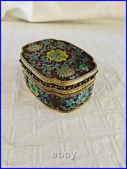 Beautiful Vintage Chinese Handmade Enamel Cloisonne Vermeil Silver Beaded Box