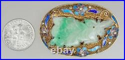 Beautiful Vintage Chinese Silver Gilt Enamel Jade Kylin Animal Brooch Pin Boxed