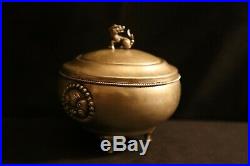 Beautiful Vintage Chinese Silver Jewelry Box Lidded Jar with Dragon and Tigers