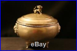 Beautiful Vintage Chinese Silver Jewelry Box Lidded Jar with Dragon and Tigers