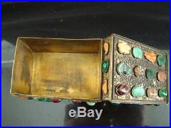 Beautiful antique chinese hand carved export gilt silver gem box signed