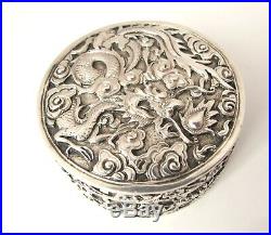 Beautiful antique silver Chinese Export round silver box c 1890