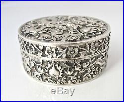 Beautiful antique silver Chinese Export round silver box c 1890