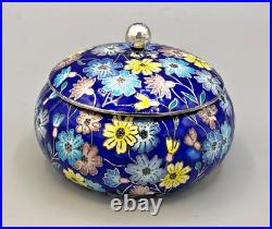 Beautirul Enameled 99% Silver Powder Jar / Decorative Jar 3.5 x 2.5