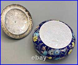 Beautirul Enameled 99% Silver Powder Jar / Decorative Jar 3.5 x 2.5