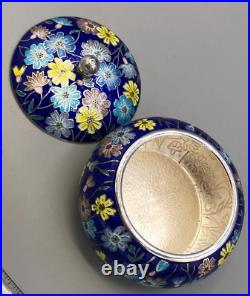 Beautirul Enameled 99% Silver Powder Jar / Decorative Jar 3.5 x 2.5