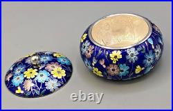 Beautirul Enameled 99% Silver Powder Jar / Decorative Jar 3.5 x 2.5