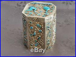 Boite A The Chine Argent Massif Chinese Export Silver Enamel Box Tea Caddy