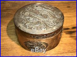 Boîte Circulaire Argent dragons Antique Box Chinese INDOCHINE Silver