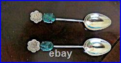 Boxed Set Of Six Vintage Chinese Sterling Silver, Jade & Good Luck Teaspoons