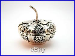 C1900 Antique Qing Period Chinese Lobed Peach Form Engraved Silver Box & Cover