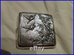 C1910 Fine CHINESE EXPORT Silver CIGARETTE CASE Heavy GEESE & BAMBOO 145g