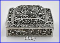 CHINESE ANTIQUE STERLING SILVER Ornate FLOWERS AND BIRDS Box CASE