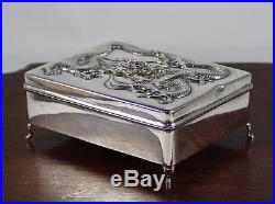 Chinese Export. 900 Silver Box Repousse Dragon Signed Wang Hing