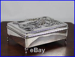 Chinese Export. 900 Silver Box Repousse Dragon Signed Wang Hing