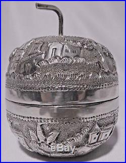 CHINESE EXPORT STERLING SILVER TEA CADDY With GOLD WASH INSIDE VERY RARE