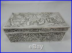 CHINESE EXPORT solid silver CIGARETTE BOX, c1900, 368gm