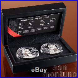 CHINESE GUARDIAN LIONS Male & Female 2 Silver Coin Set in Box + COA 2017 PALAU