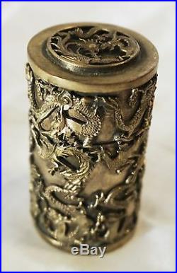 CHINESE Oriental Silver Pewter, Metal Box or Small Storage Container Antique