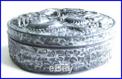 CHINESE REPOUSSE RELIEF DRAGONS TRINKET BOX ANTIQUE 3.5 in WIDE