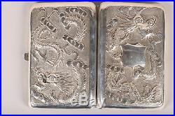 Chinese Silver Cigarette Case, Decorated With Embossed Three Toed Dragons