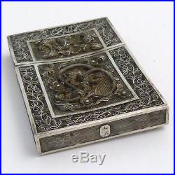 Chinese Silver Filigree Card Case Decorated With Chilong Dragons, 19th Century