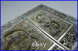 CHINESE c. 1890 SOLID SILVER FILLIGREE DRAGONS & Phoenix CARD CASE BOX