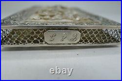 CHINESE c. 1890 SOLID SILVER FILLIGREE DRAGONS & Phoenix CARD CASE BOX