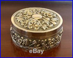 CHRYSANTHEMUM 1800's CHINESE EXPORT Solid Silver Repousse FLORAL BOX ANTIQUE