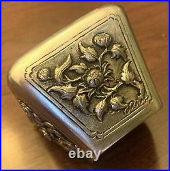 CHRYSANTHEMUMS BIRDS Antique CHINESE EXPORT QING STERLING SILVER BOX TEA CADDY
