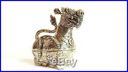Cambodia Khmer Silver King Lion statue box
