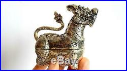 Cambodia Khmer Silver King Lion statue box