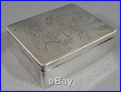 Cased Antique 4-Piece Chinese Hammered Engraved Sterling Boxes Match Safe, Tray