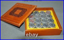 China Boxwood Box Tibetan Silver Mind Board Game Chinese Chess 32 Xiangqi Set