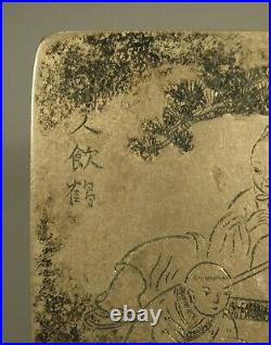 China Chinese Silver Color Metal Box Inscribed Immortal & Crane 19-20th C